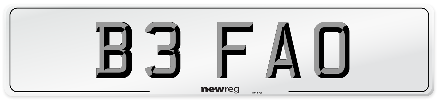 B3 FAO Number Plate from New Reg